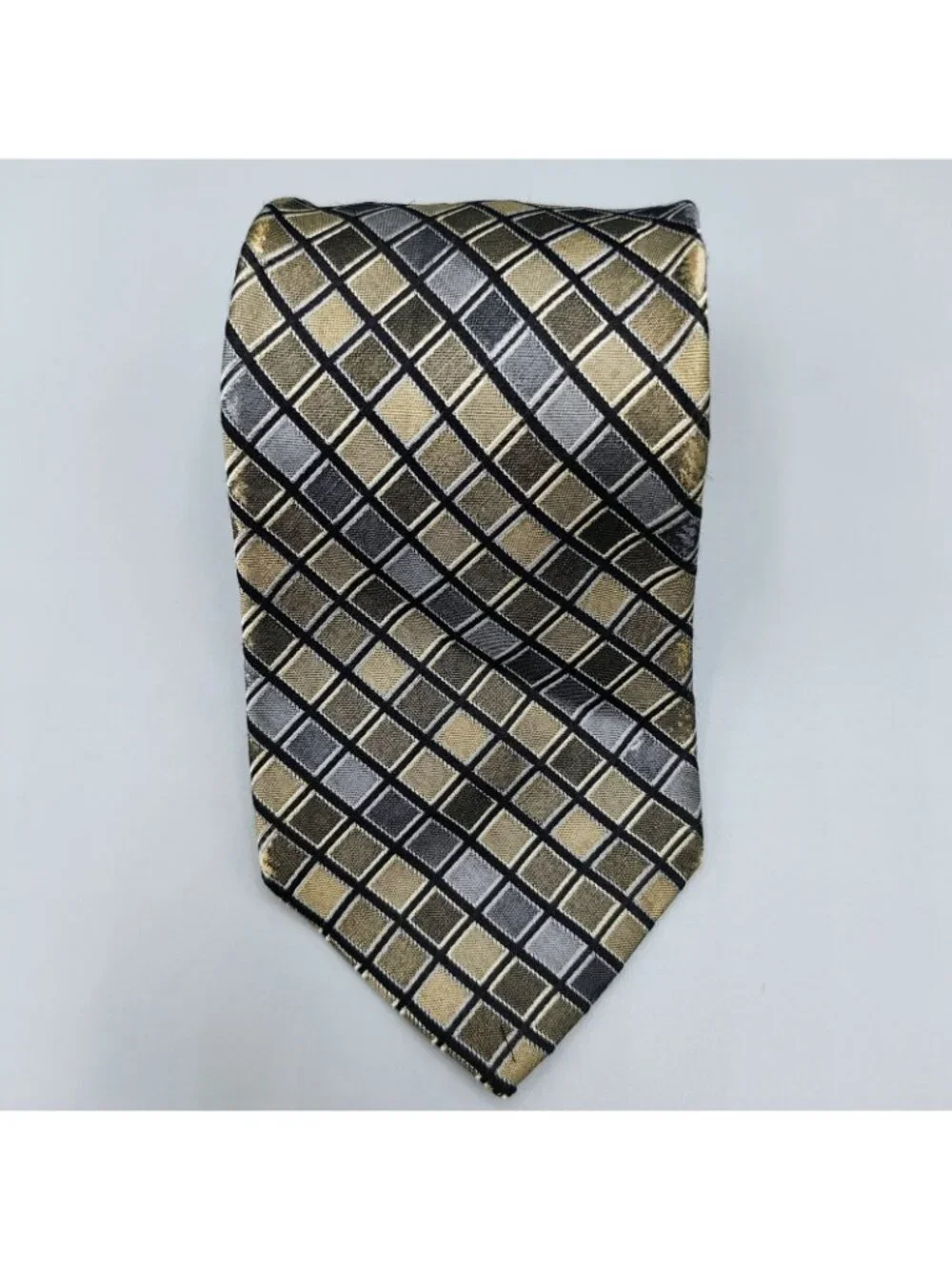 Perry Ellis Portfolio Mens Geometric Checkered Silk Tie (Fair/Good Condition)